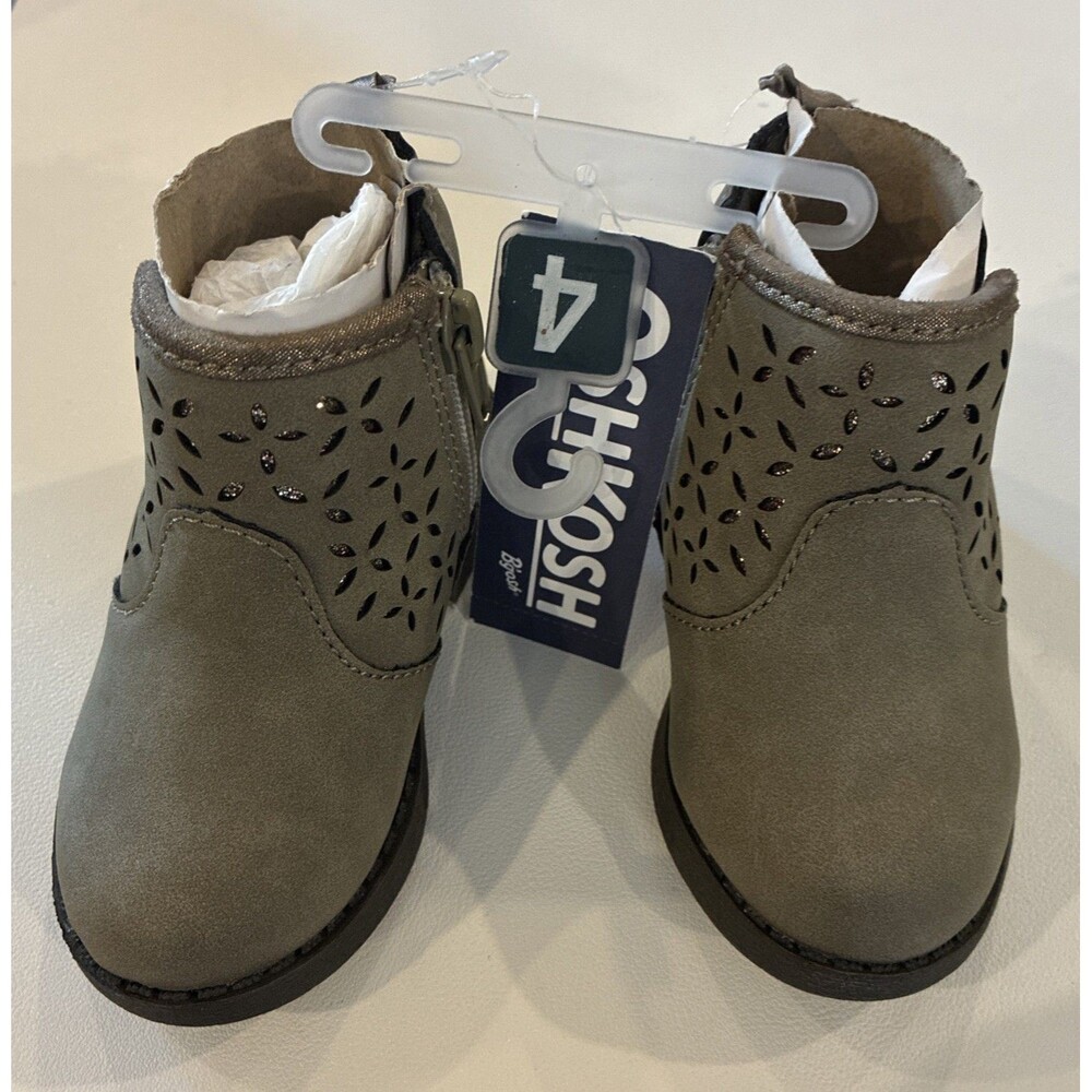 OshKosh B'gosh Estell Toddler Girls Boots Size 4 Taupe Glitter Zip NWT